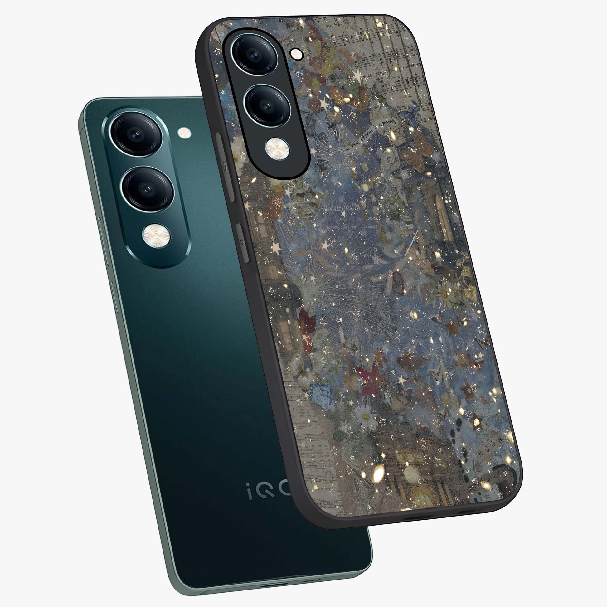 Aesthetic Astrolophia Glass Case displayed in angled mockup highlighting artistic aesthetic elements and smooth glass surface.