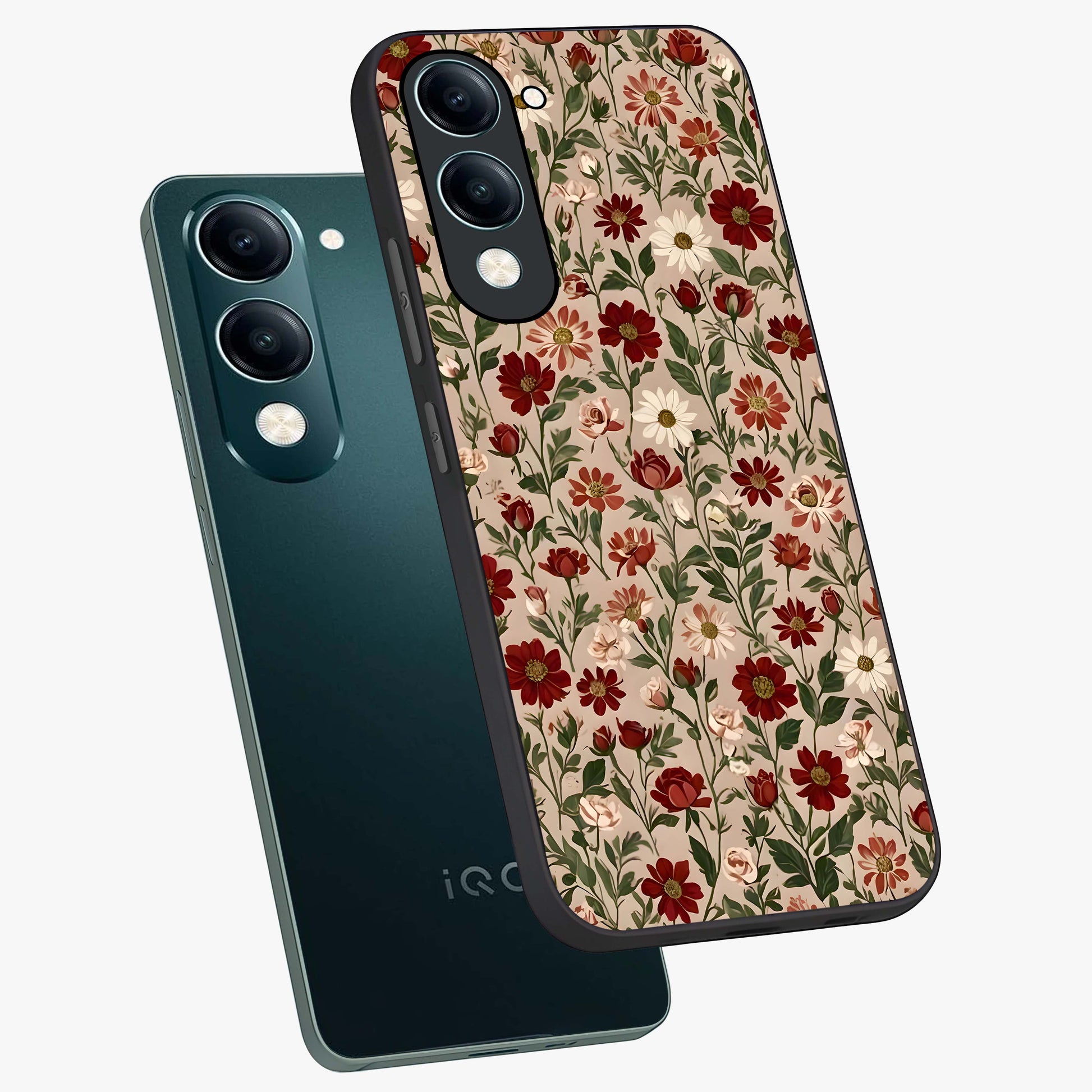 Biege Flower With Leaf Glass Case displayed in angled mockup highlighting minimal floral leaf design and elegant aesthetic.