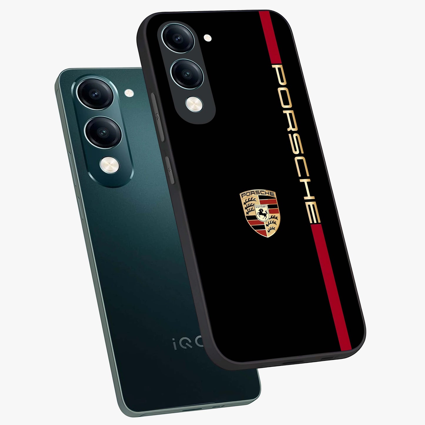 Black Minimal Porsche Glass Case displayed in angled mockup highlighting modern minimal car illustration and clean aesthetic design.