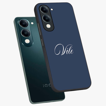 Blue Vintage Floral Pattern Glass Case showing flat back view with elegant vintage floral artwork and glossy glass finish.