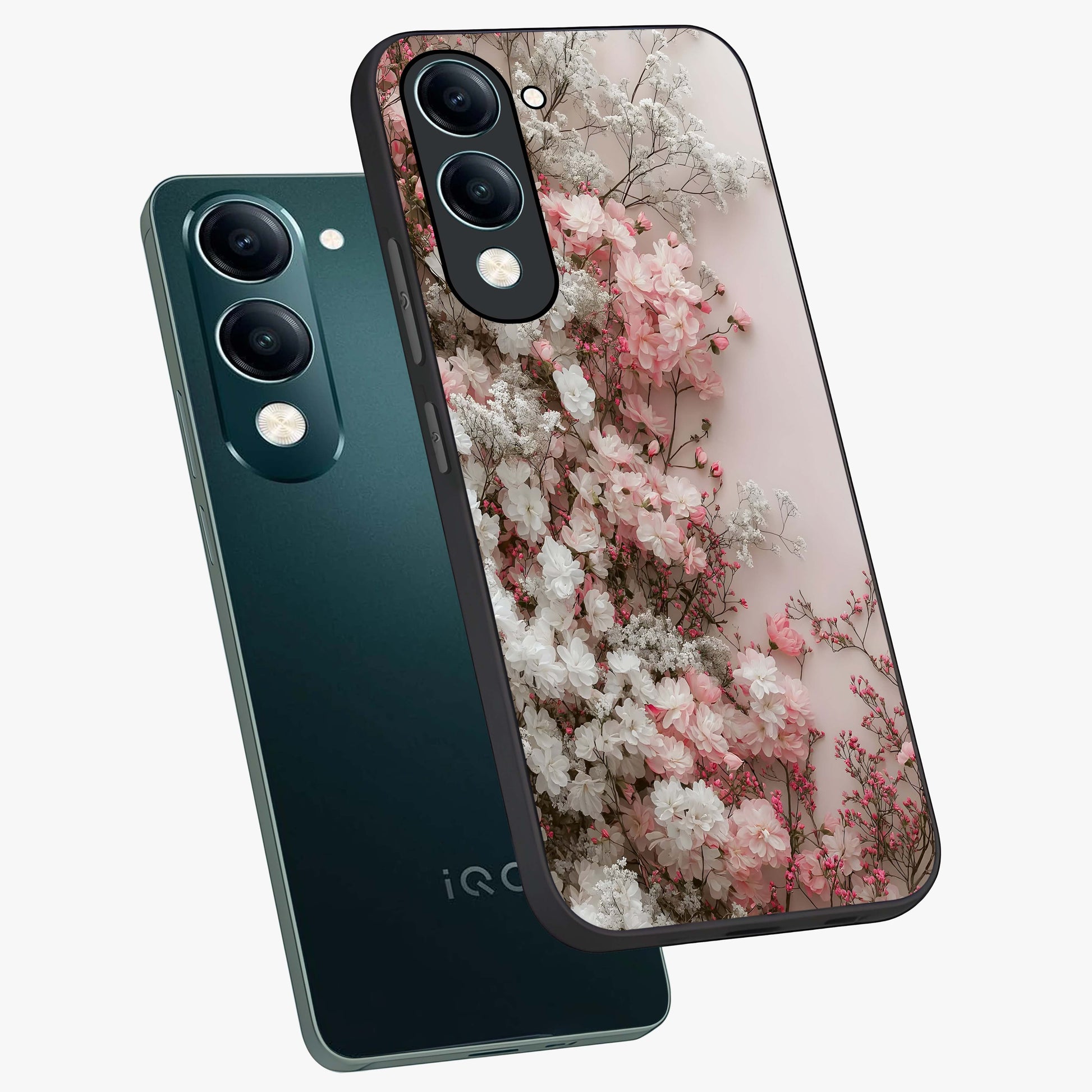 Blush Blossom Cloud Glass Case displayed in angled mockup highlighting soft cloud and blossom design with pastel aesthetic.