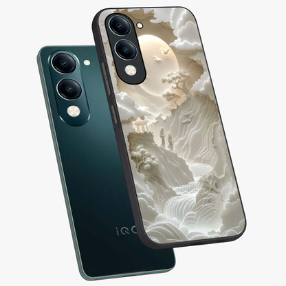 Celestial Origami Glass Case displayed in angled mockup highlighting geometric origami design with cosmic aesthetic theme.
