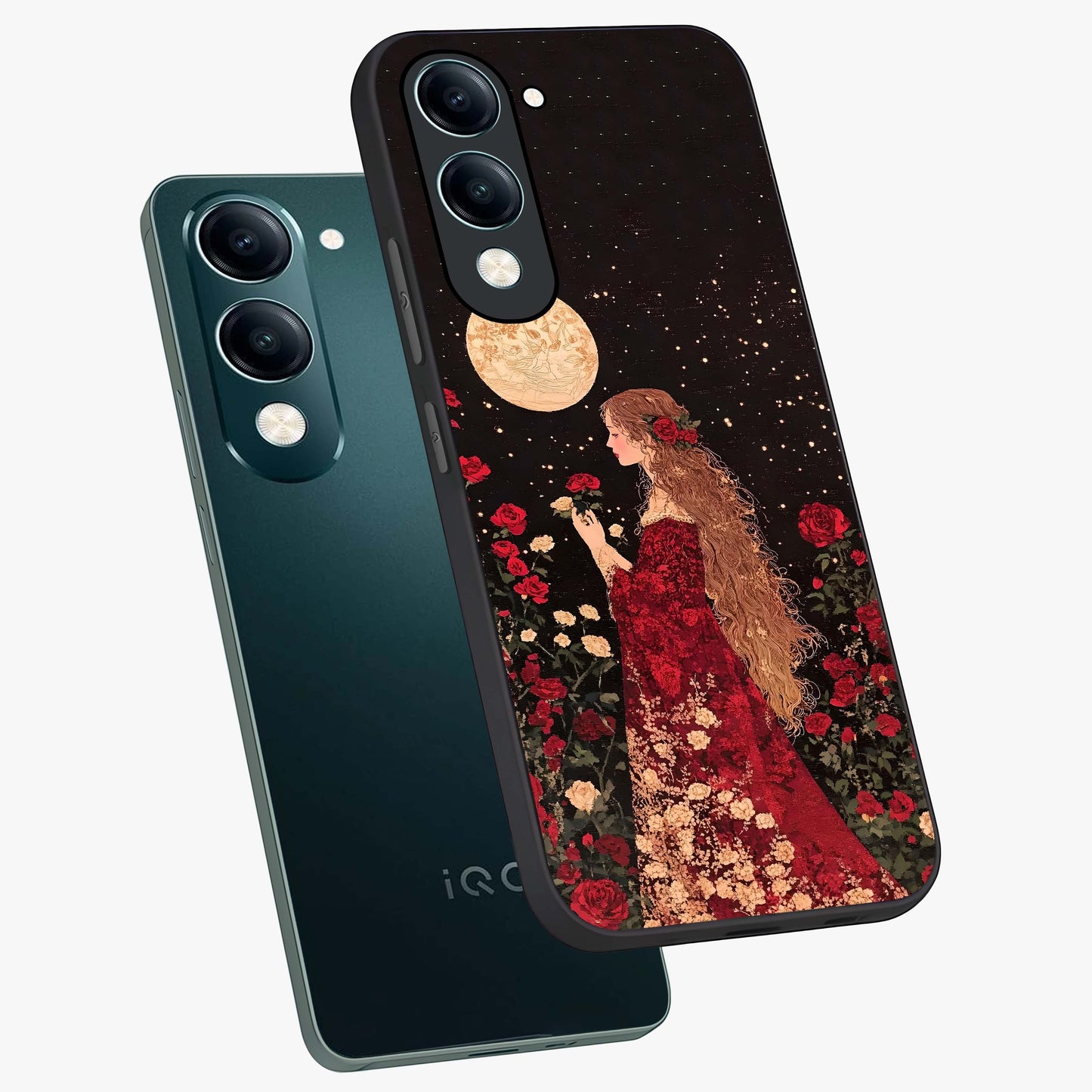 Crimson Dreams Glass Case displayed in angled mockup highlighting soft crimson aesthetic design with artistic theme.