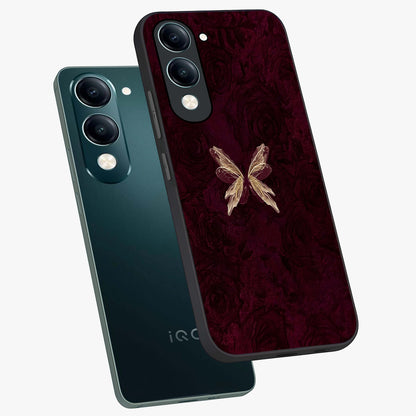 Crimson Fade Butterfly Glass Case displayed in angled mockup highlighting elegant butterfly design with crimson gradient aesthetic.