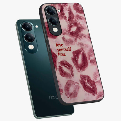 Crimson Kiss Love Glass Case displayed in angled mockup highlighting bold love inspired design with modern aesthetic style.