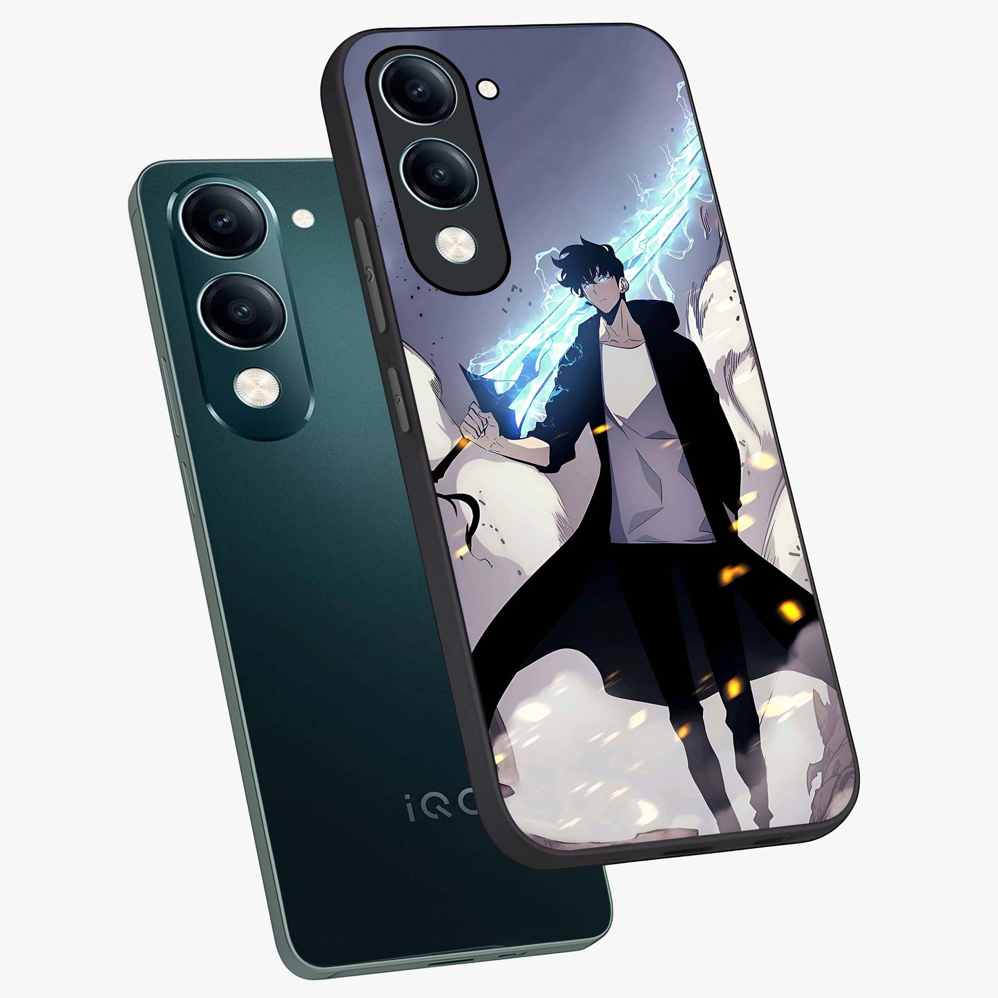Dark Lightning Anime Warrior Glass Case displayed in angled mockup highlighting powerful lightning themed anime illustration.