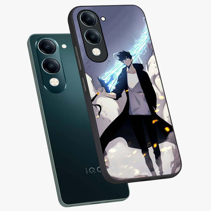 Dark Lightning Anime Warrior Glass Case displayed in angled mockup highlighting powerful lightning themed anime illustration.