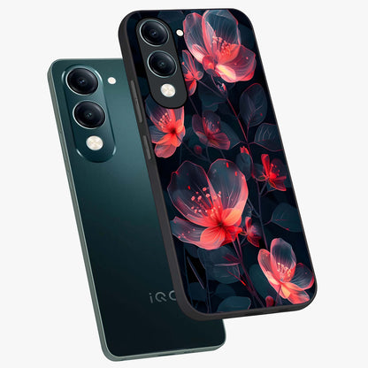 Dark Shade of Flower Glass Case displayed in angled mockup highlighting moody floral illustration with aesthetic dark tones.