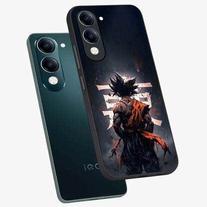 Dark Warrior In Rain Glass Case displayed in angled mockup highlighting dramatic warrior illustration with dark rain aesthetic.
