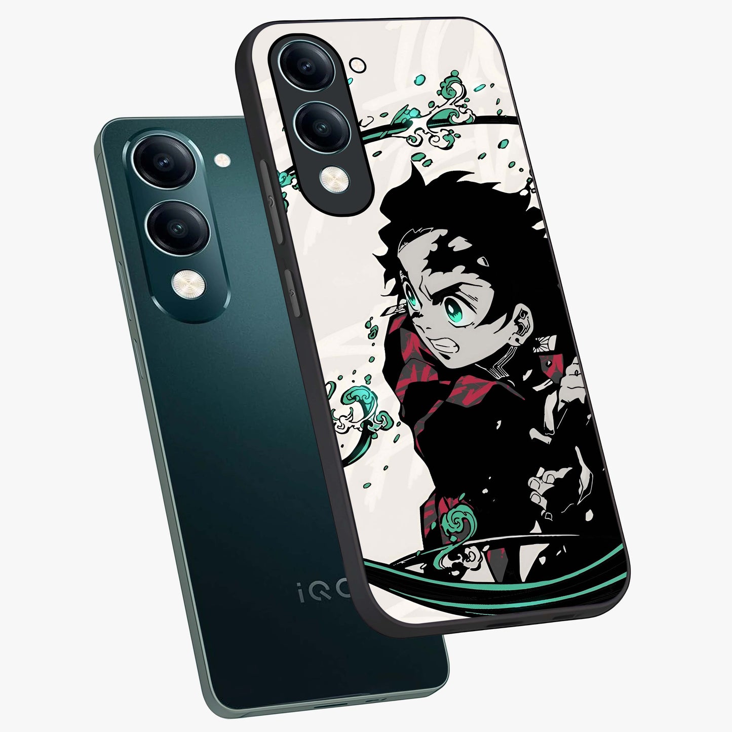 Demon Slayer Glass Case displayed in angled mockup highlighting dramatic anime character design with action aesthetic.