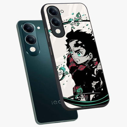 Demon Slayer Glass Case displayed in angled mockup highlighting dramatic anime character design with action aesthetic.