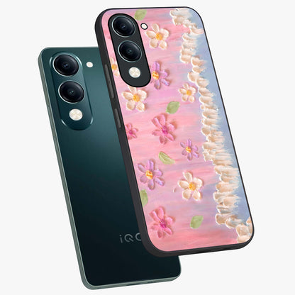 Dreamy Painted Garden Glass Case displayed in angled mockup highlighting colorful garden illustration with dreamy aesthetic style.