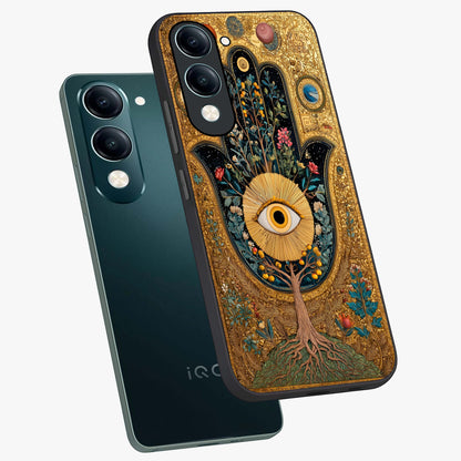Ethereal Evil Eye Glass Case displayed in angled mockup highlighting protective evil eye symbol with spiritual aesthetic design.