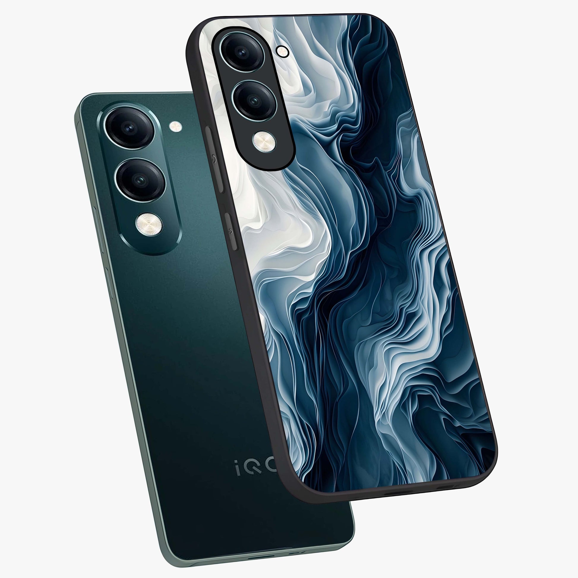 Ethereal Paper Marble Glass Case displayed in angled mockup highlighting elegant marble pattern with modern aesthetic style.