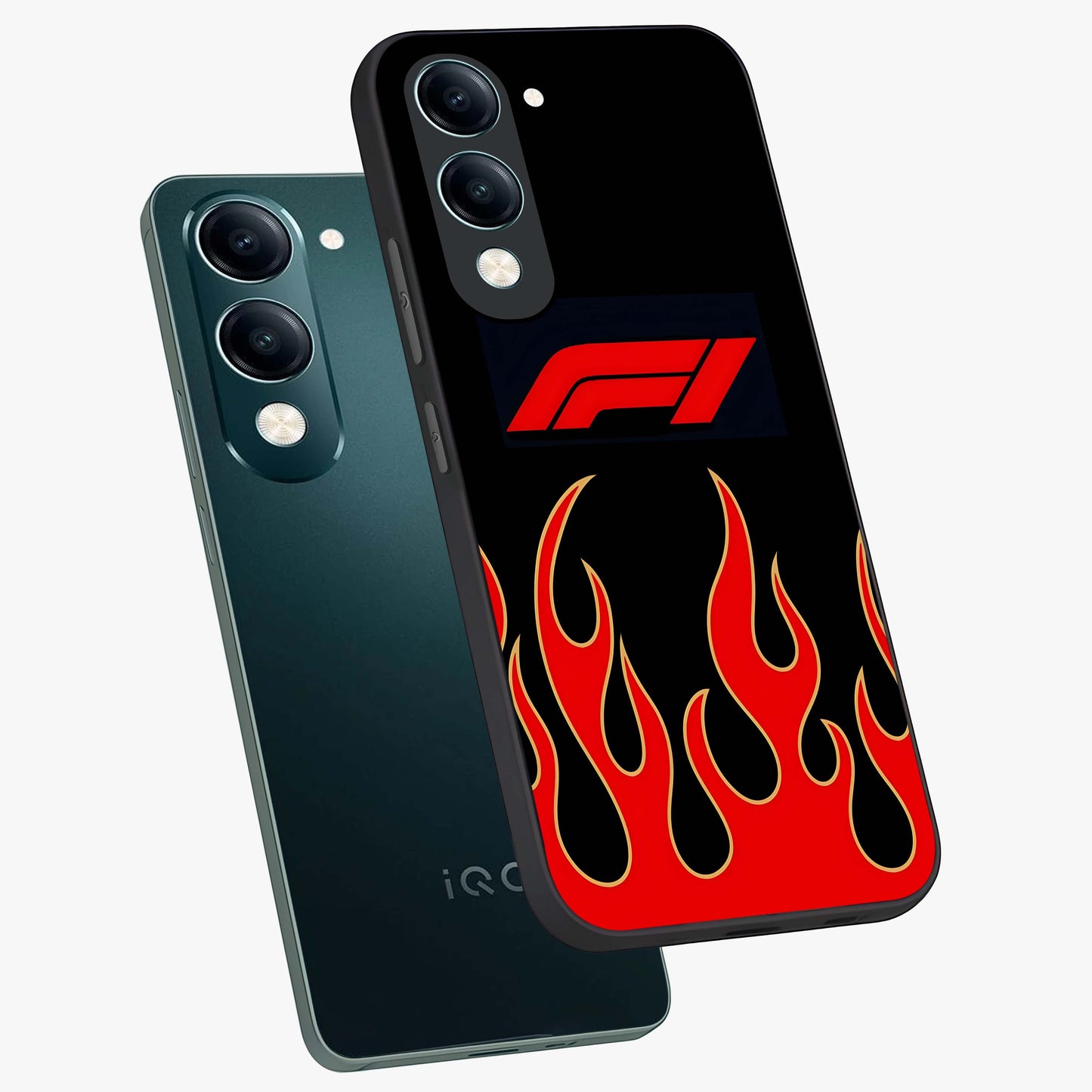 Fire F11 Glass Case displayed in angled mockup highlighting bold fire inspired graphic with energetic aesthetic style.