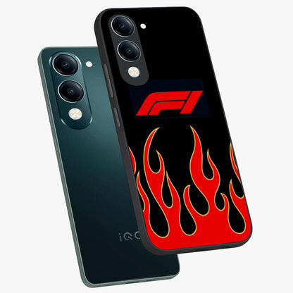 Fire F11 Glass Case displayed in angled mockup highlighting bold fire inspired graphic with energetic aesthetic style.