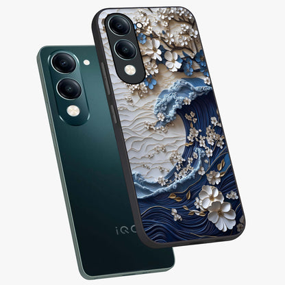 Floral Wave Origami Glass Case displayed in angled mockup highlighting geometric origami flower design with modern aesthetic style.
