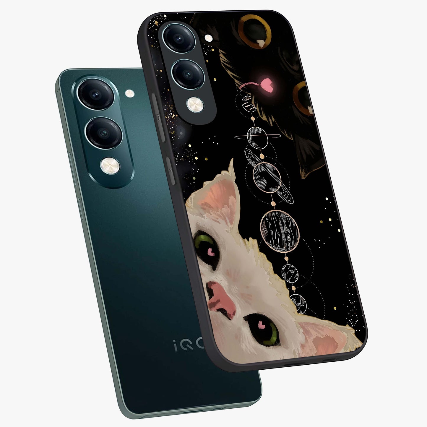 Galactic Cat Glass Case displayed in angled mockup highlighting celestial feline illustration with galaxy aesthetic style.