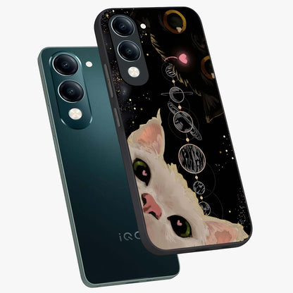 Galactic Cat Glass Case displayed in angled mockup highlighting celestial feline illustration with galaxy aesthetic style.