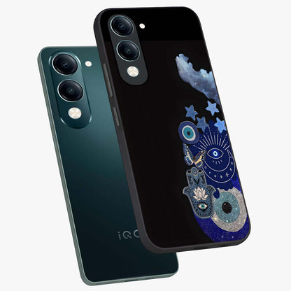 Galactic Charm Cluster Glass Case displayed in angled mockup highlighting luminous galaxy inspired design with dreamy aesthetic.