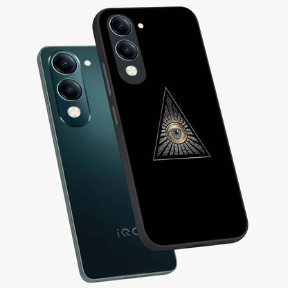 Illuminati Evil Glass Case displayed in angled mockup highlighting dark occult inspired design with bold aesthetic style.