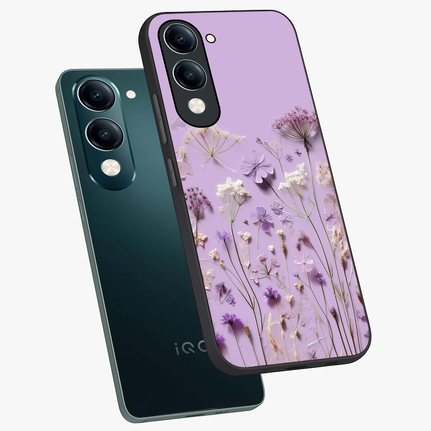 Lavender Blossom Dream Glass Case displayed in angled mockup highlighting dreamy lavender flower design with calming aesthetic style.