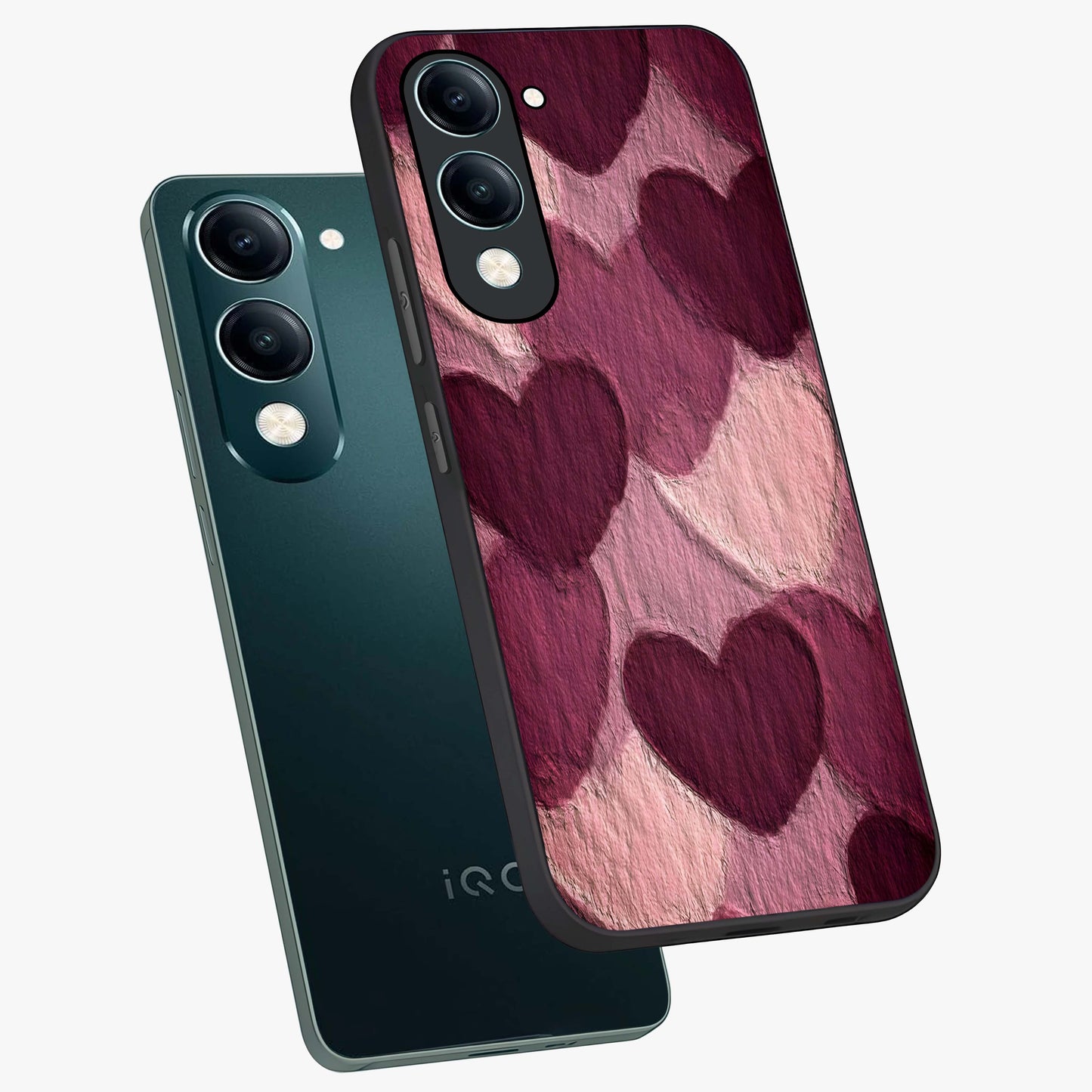 Layered Paper Hearts Glass Case displayed in angled mockup highlighting creative paper craft heart design with romantic aesthetic.