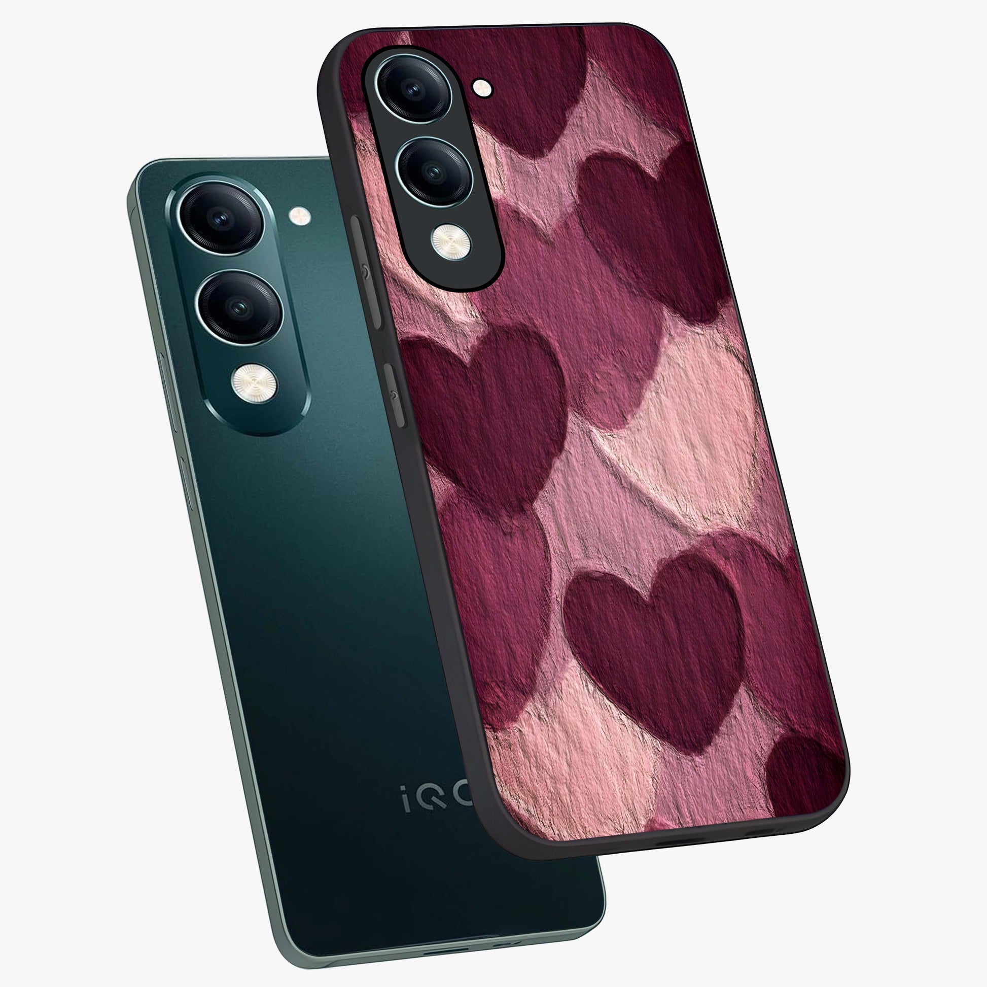 Layered Paper Hearts Glass Case displayed in angled mockup highlighting creative paper craft heart design with romantic aesthetic.