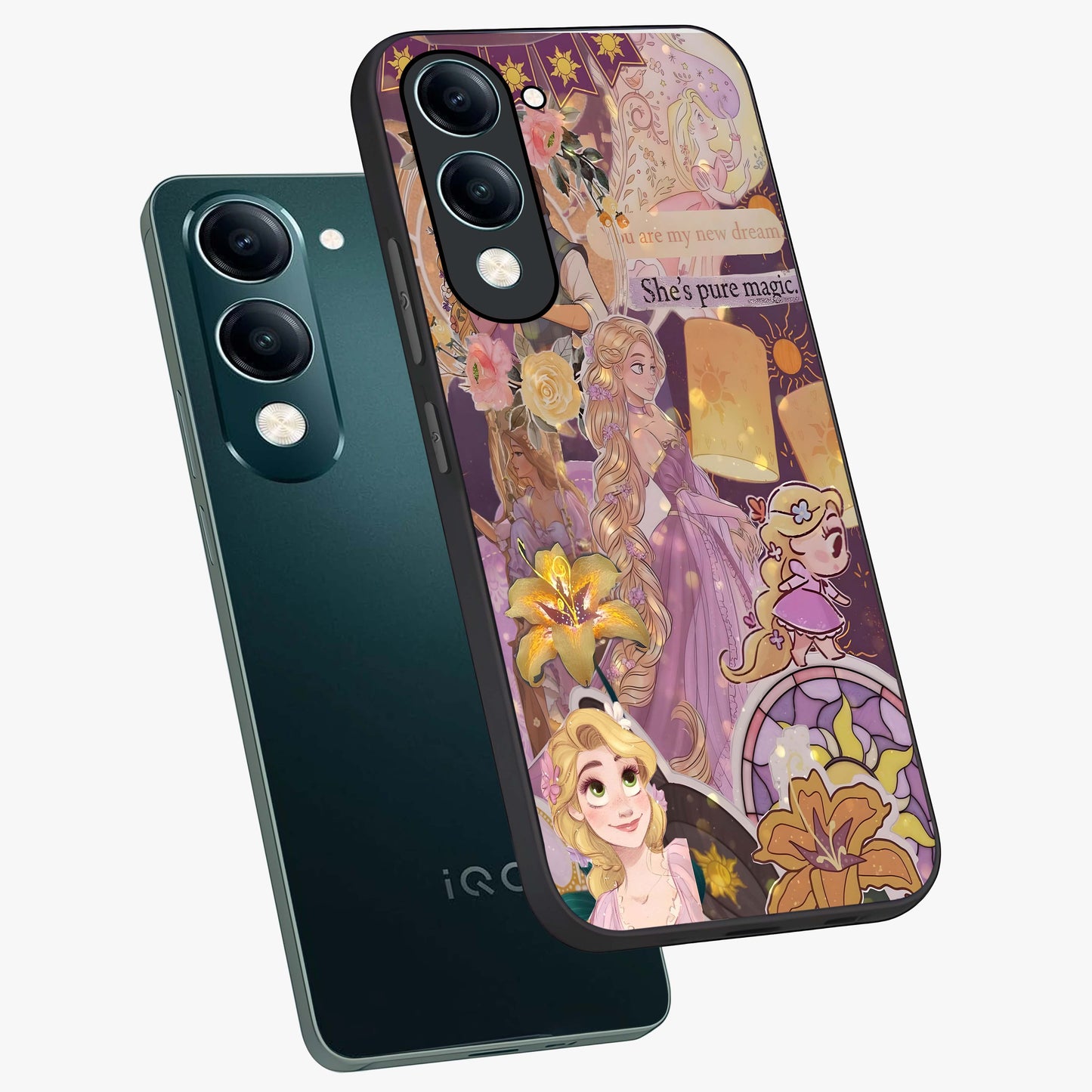 Magical Tangled Dream Glass Case displayed in angled mockup highlighting whimsical fantasy design with magical aesthetic.
