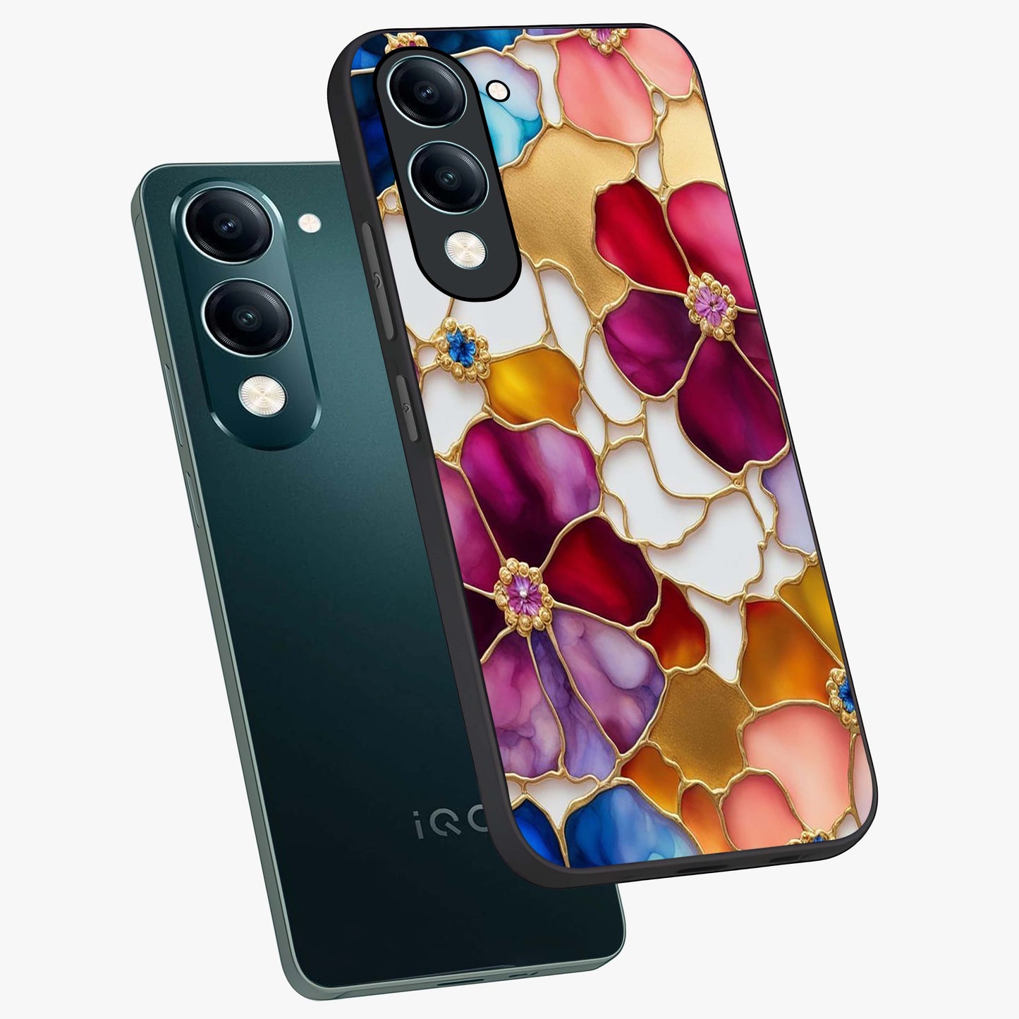 Marble Flower Pattern Glass Case displayed in angled mockup highlighting elegant marble floral design with modern aesthetic.