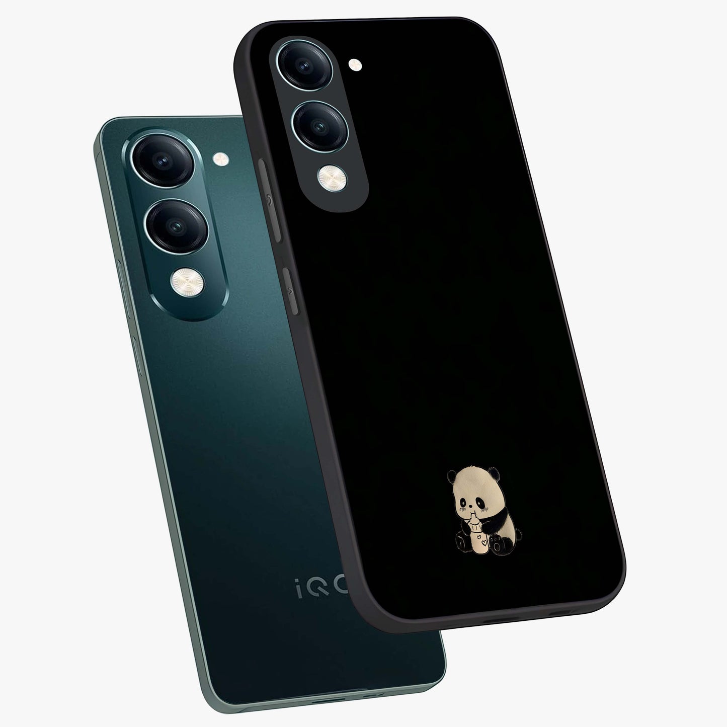 Midnight Panda Love Glass Case displayed in angled mockup highlighting adorable panda illustration with midnight aesthetic.