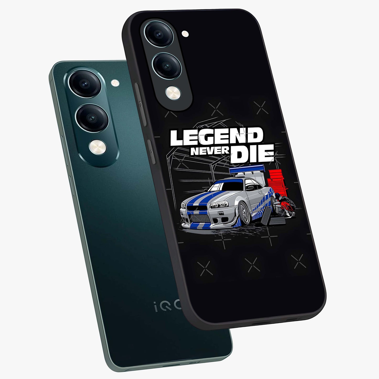 Midnight Racing Legacy Glass Case displayed in angled mockup highlighting dynamic automotive design with bold midnight aesthetic.