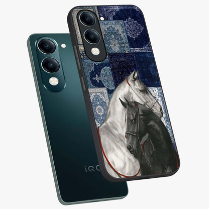 Midnight Stallion Blues Glass Case displayed in angled mockup highlighting powerful stallion illustration with deep midnight tones.