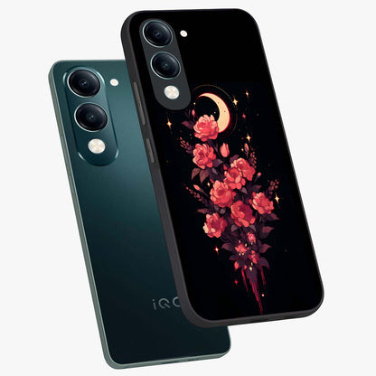 Moonlit Floral Elegance Glass Case displayed in angled mockup highlighting graceful flower design with soft moonlight aesthetic.