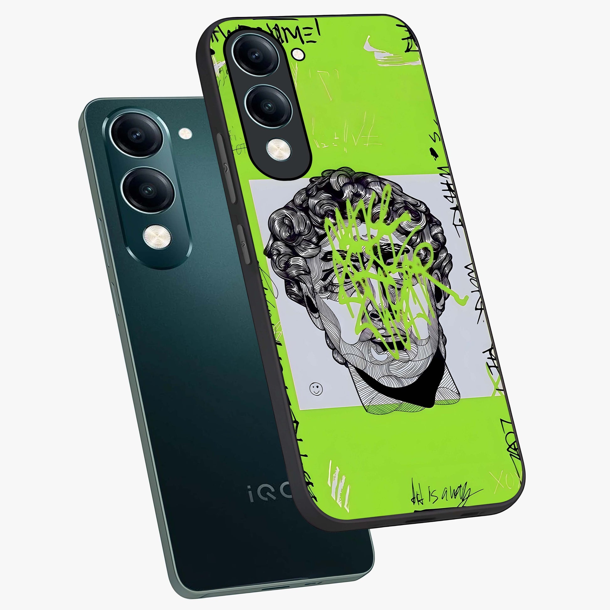 Neo Graffiti Rebellion Glass Case displayed in angled mockup highlighting urban street art design with rebellious aesthetic.