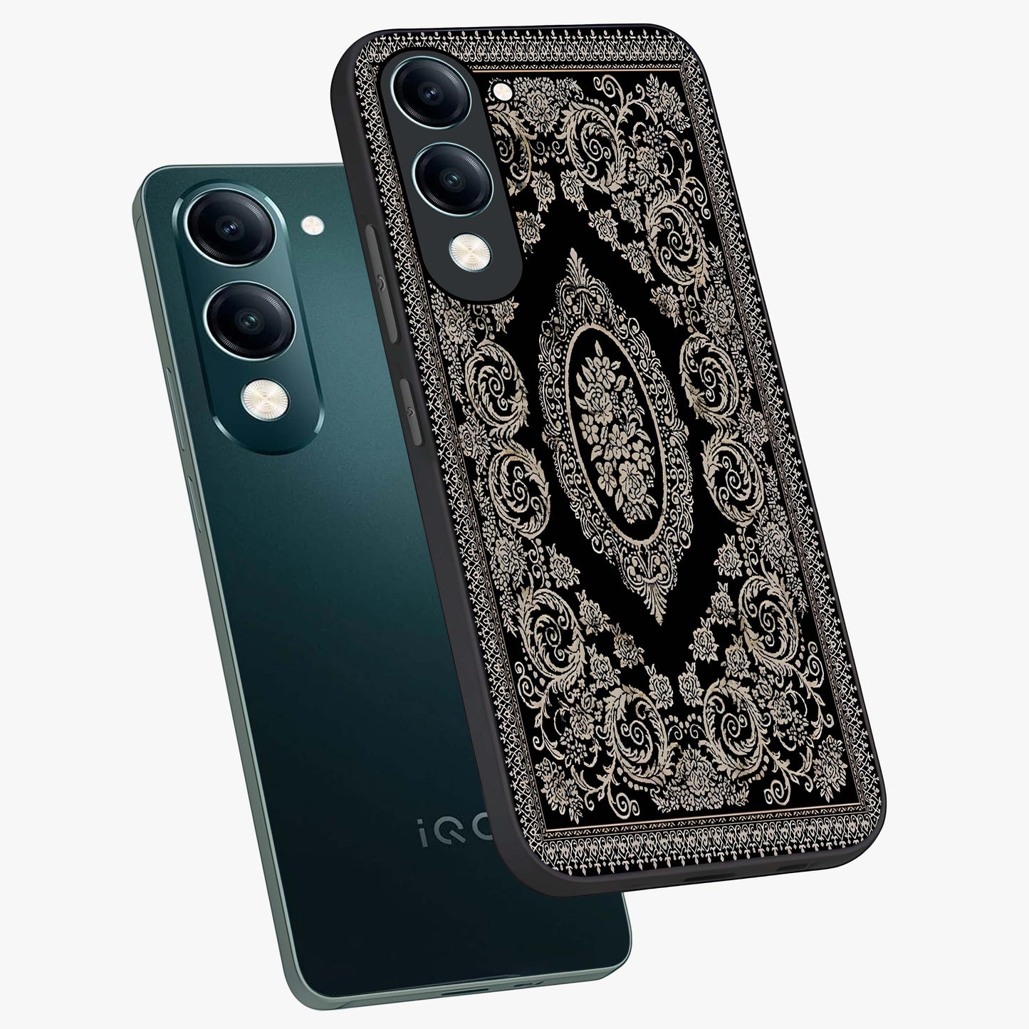 Noir Bloom Elegance Glass Case displayed in angled mockup highlighting refined flower design with stylish noir aesthetic.