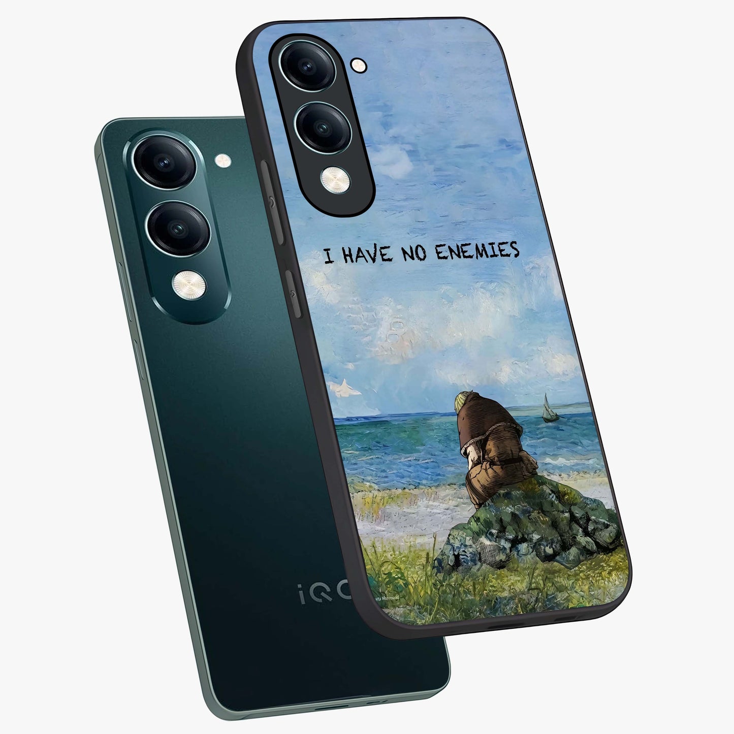Peace Beyond War Glass Case displayed in angled mockup highlighting meaningful message design with artistic aesthetic style.