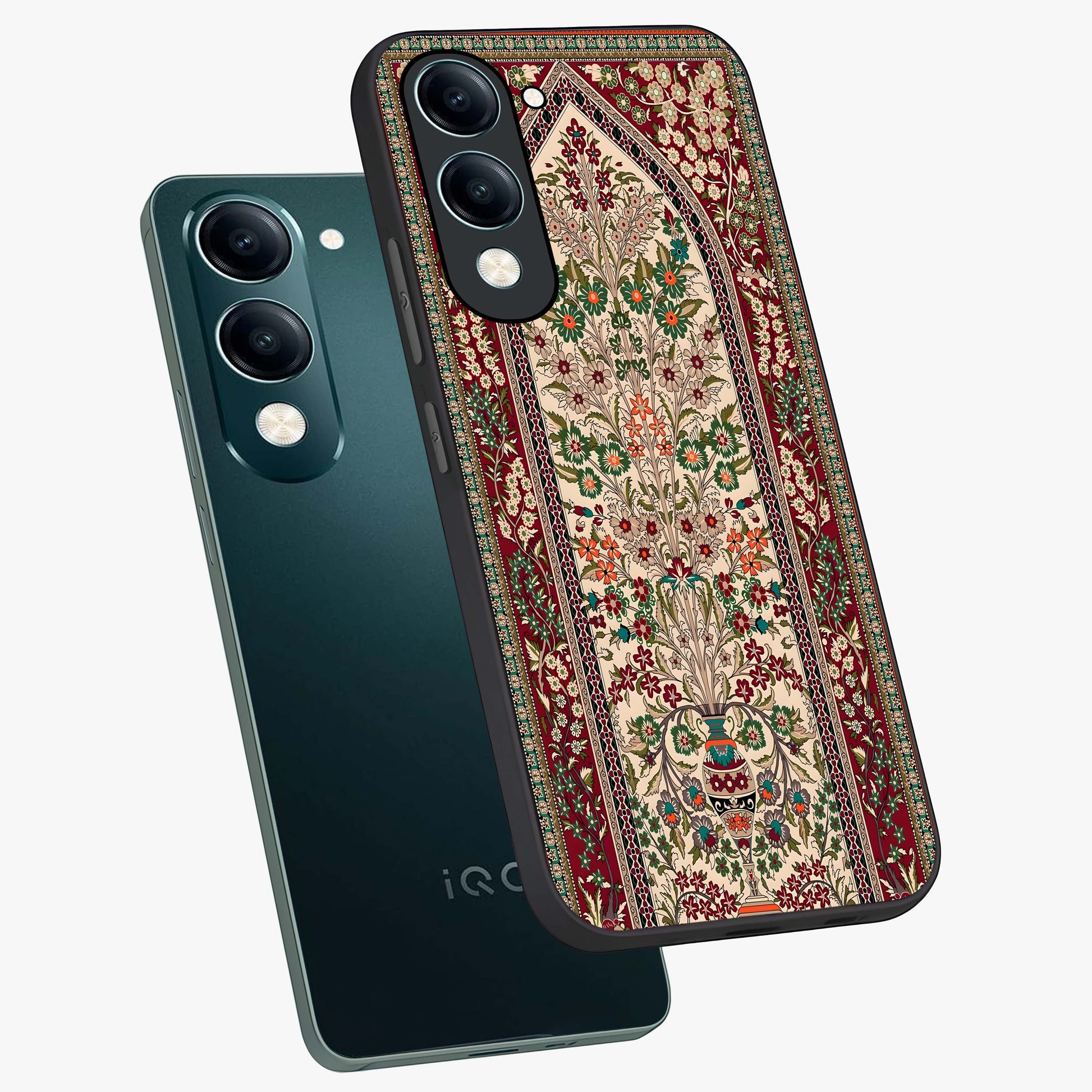 Persian Inspired Glass Case displayed in angled mockup highlighting intricate traditional design with elegant cultural aesthetic.