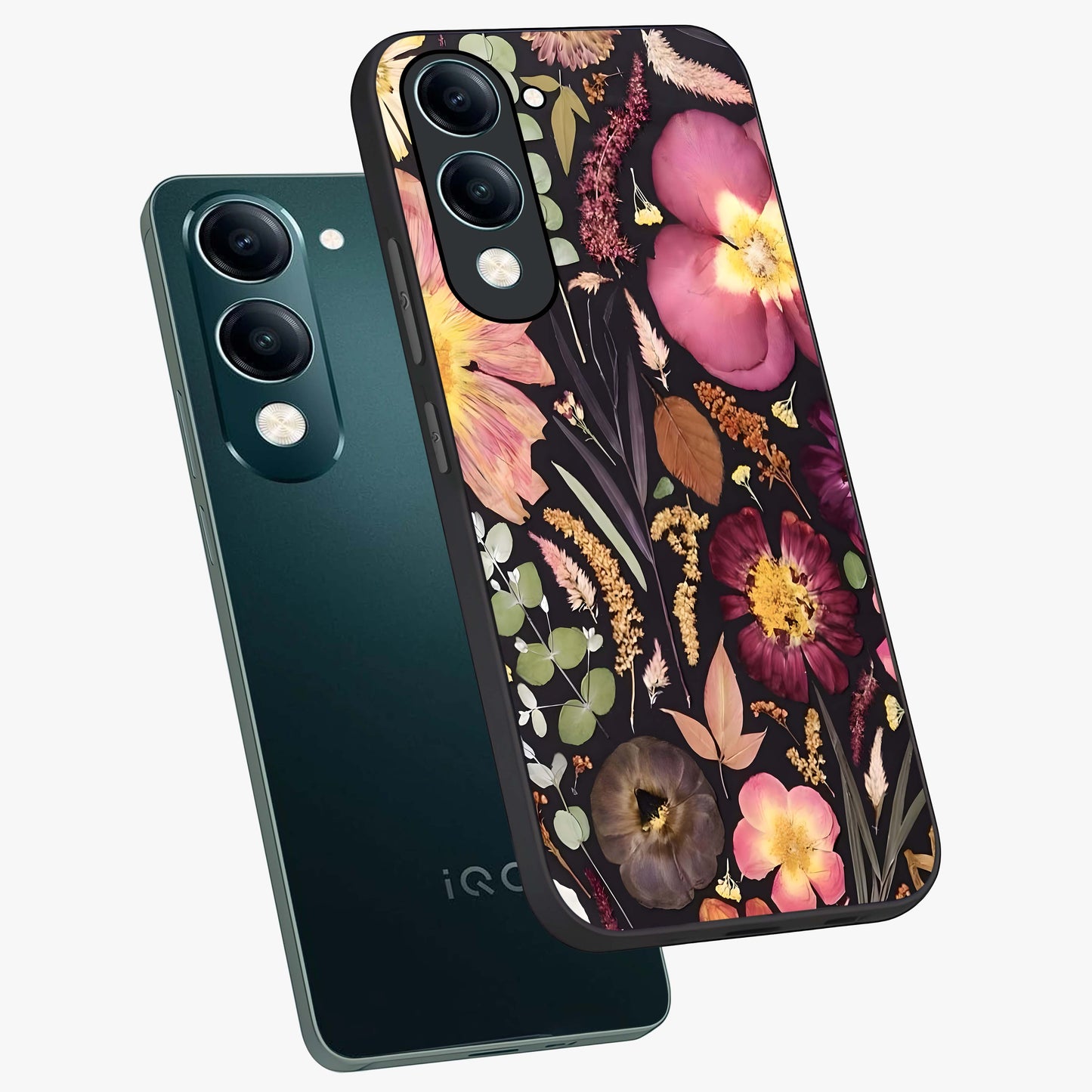 Petal Dream Tapestry Glass Case displayed in angled mockup highlighting decorative petal pattern with elegant botanical aesthetic.