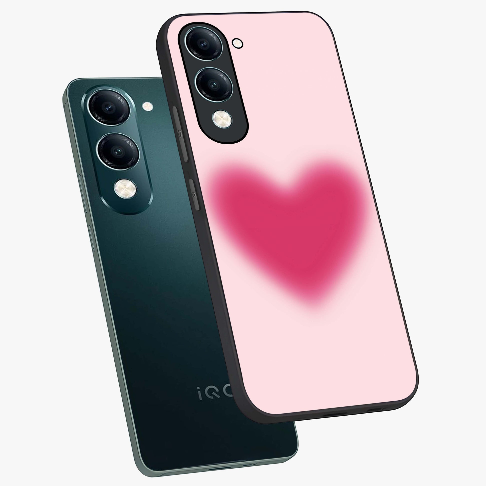 Pink Aura Heart Glass Case displayed in angled mockup highlighting vibrant pink heart design with dreamy aura aesthetic.