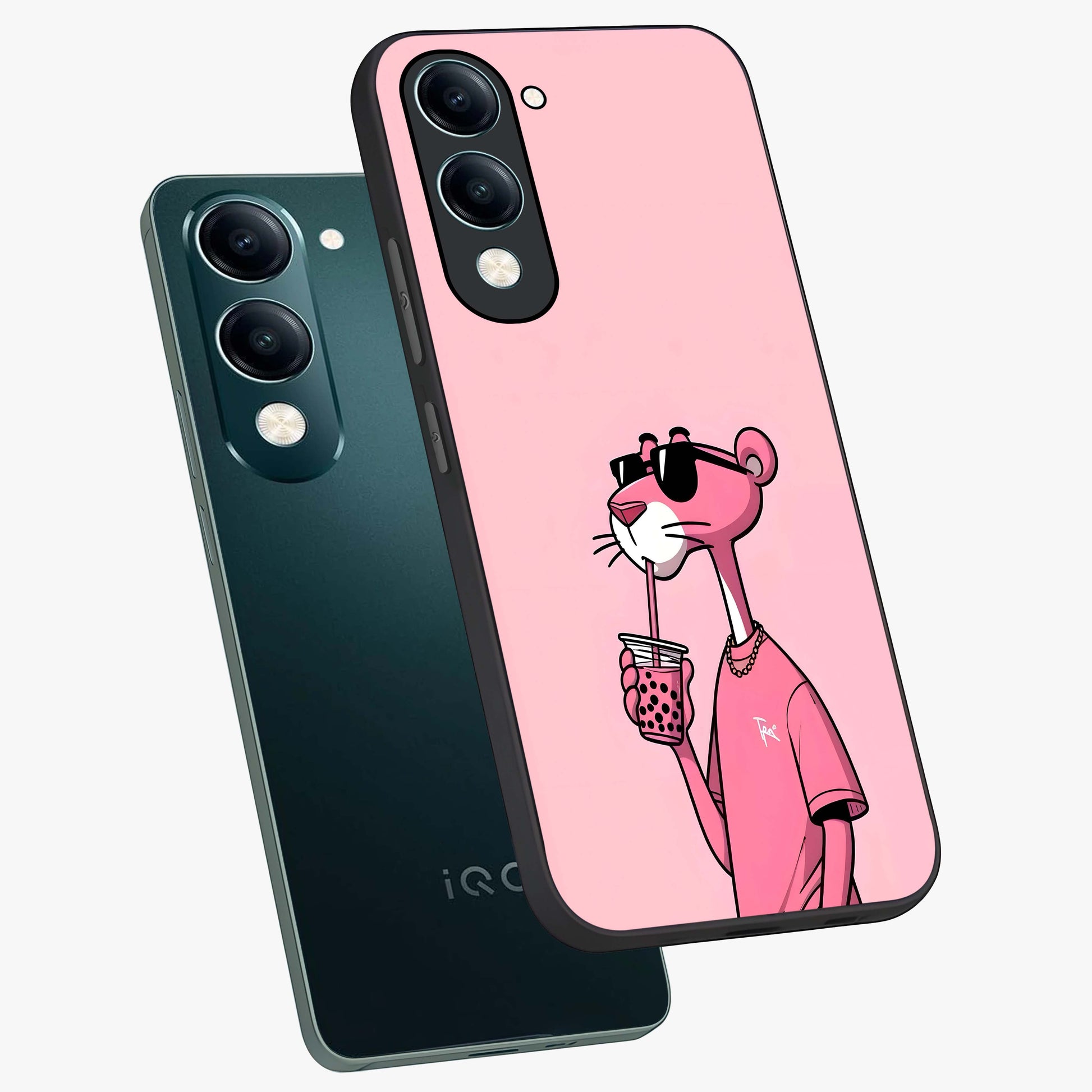 Pink Panther Glass Case displayed in angled mockup highlighting playful cartoon character design with vibrant pink aesthetic.