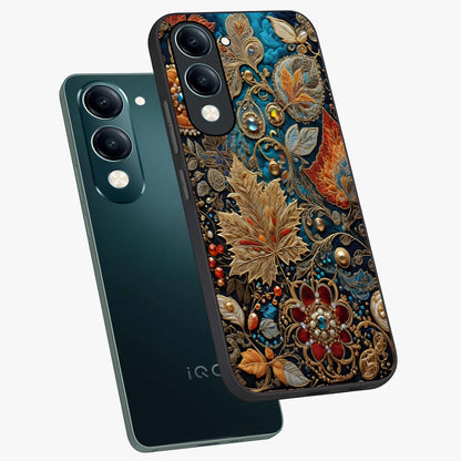Royal Jewel Garden Glass Case displayed in angled mockup highlighting vibrant jewel inspired floral design with elegant aesthetic.