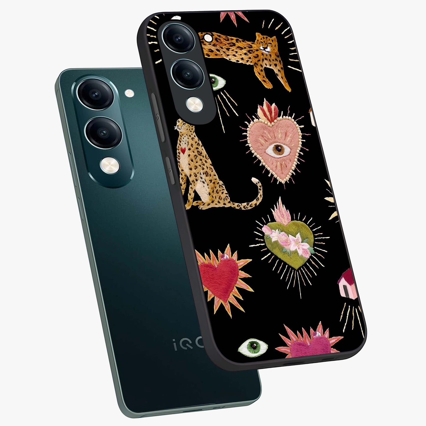 Sacred Jungle Heart Glass Case displayed in angled mockup highlighting lush tropical design with natural aesthetic style.