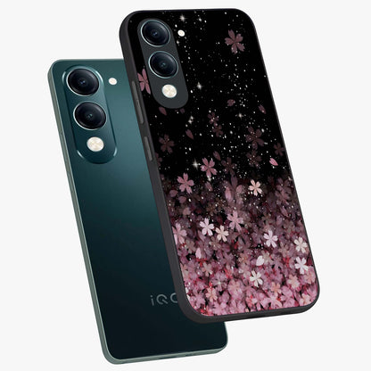 Small Starry Flowers Glass Case displayed in angled mockup highlighting tiny flower pattern with celestial aesthetic style.