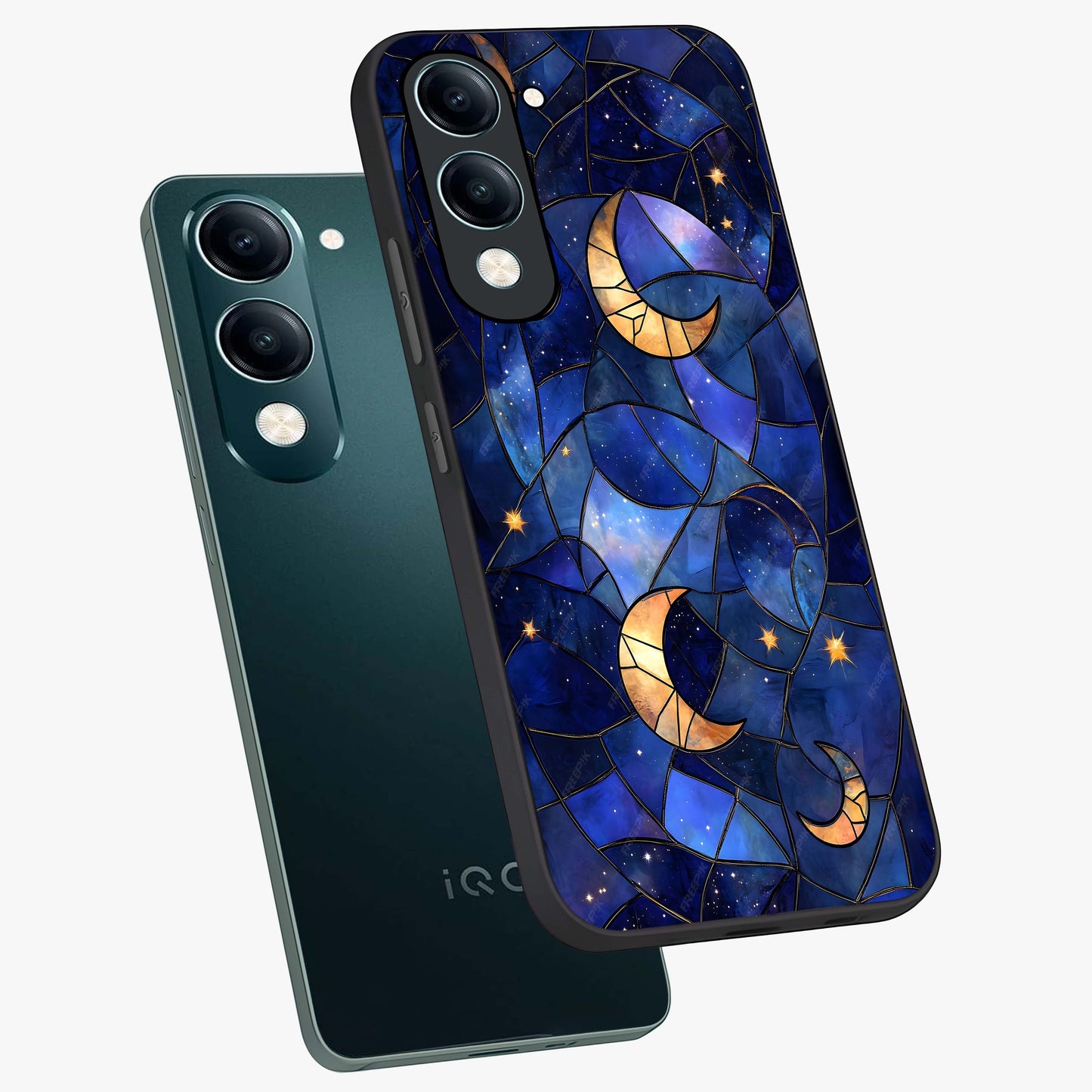 Starlit Sky Tapestry Glass Case displayed in angled mockup highlighting celestial night pattern with artistic aesthetic style.