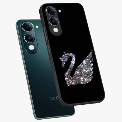 Starlit Swan Grace Glass Case displayed in angled mockup highlighting elegant swan illustration with dreamy celestial aesthetic.