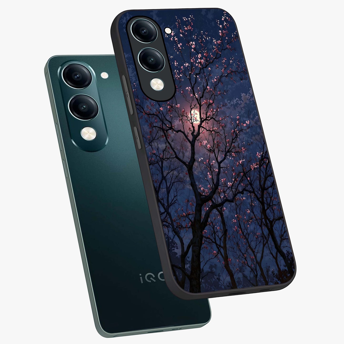 Twilight Sakura Serenade Glass Case displayed in angled mockup highlighting delicate sakura flower design with dreamy aesthetic.