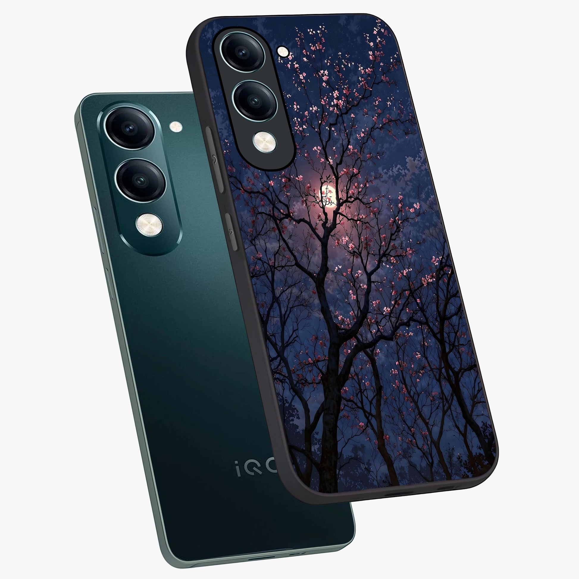 Twilight Sakura Serenade Glass Case displayed in angled mockup highlighting delicate sakura flower design with dreamy aesthetic.