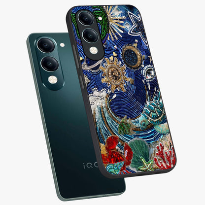 Universe Underwater Spark Glass Case displayed in angled mockup highlighting glowing aquatic design with celestial aesthetic.