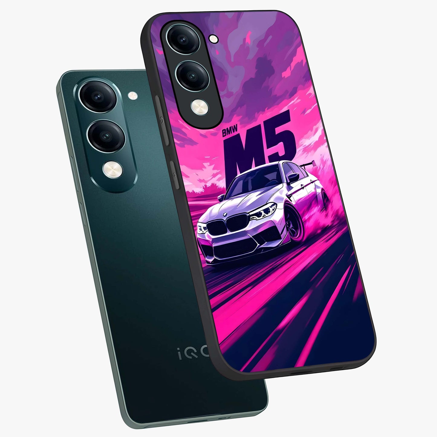 Velocity Drift Pulse Glass Case displayed in angled mockup highlighting dynamic drift design with sporty automotive aesthetic.